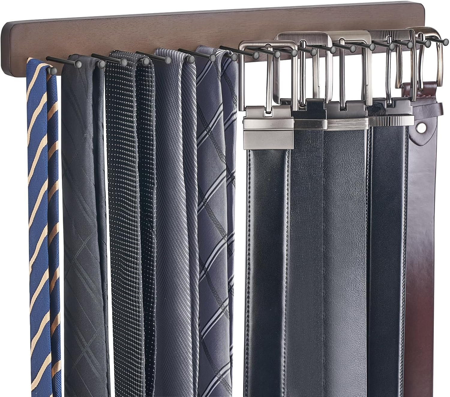 Mkono Tie Rack Wall Mounted Belt Hanger Holder Rustic Wood Tie Organizer for Men