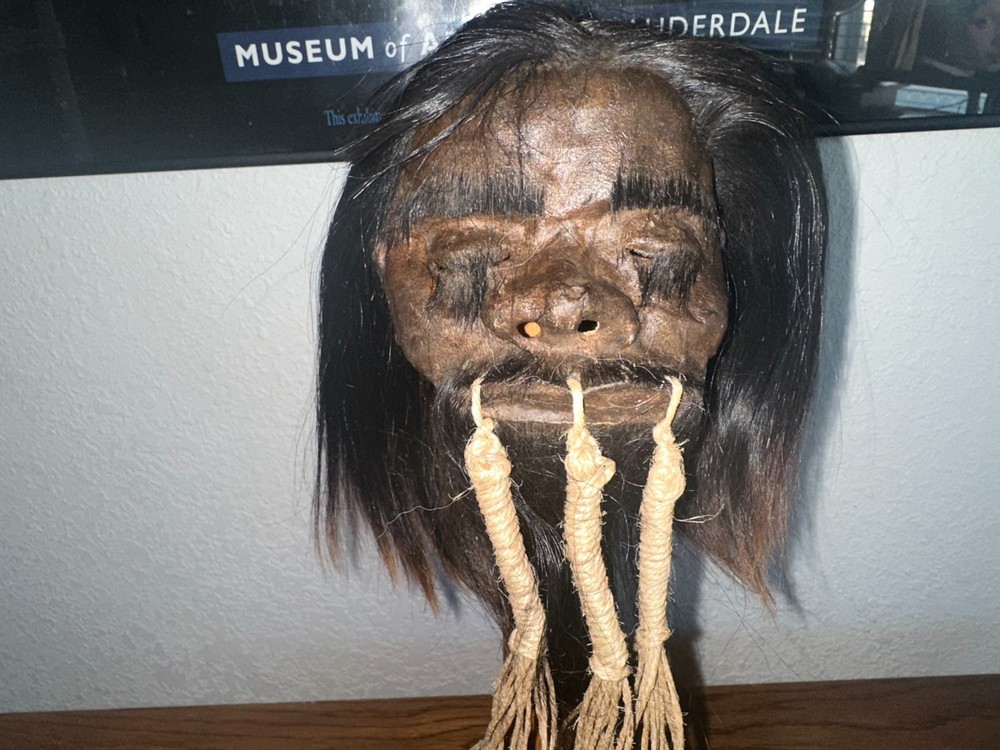DARK HAIRED WARRIOR JIVARO SHRUNKEN HEAD -TSANTSA