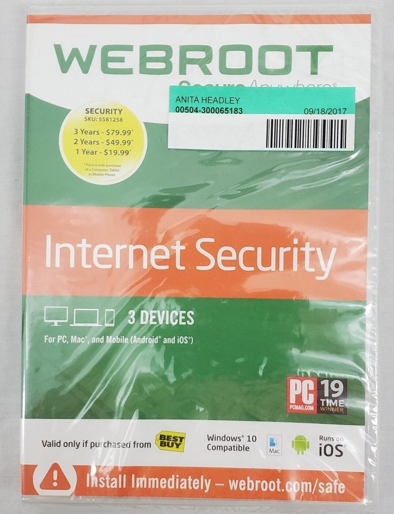 Webroot Secure Anywhere Internet Security 3 Devices (NOS)