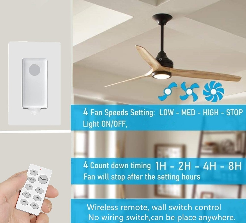 Nexete Universal Ceiling Fan & Light Remote Control Kit 3 Fan Speed & Timing