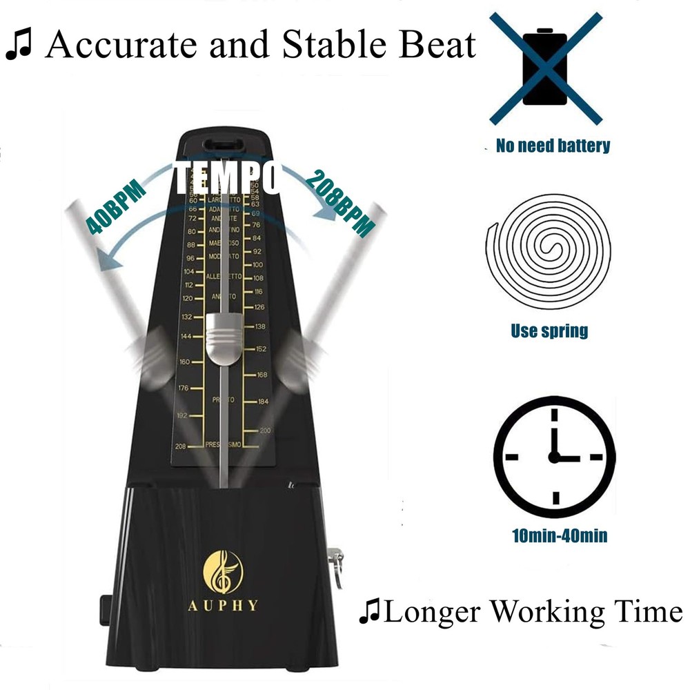 Mechanical Metronome with Accent Bell, Classic Shape, Accurate Beat, Multiple...