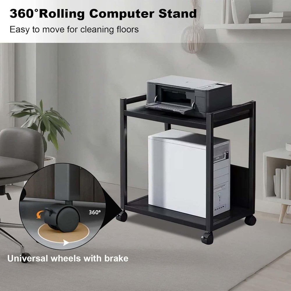 Adjustable CPU Stand W/ Locking Wheels, 2-Tier Design for Floor PC Tower Holder