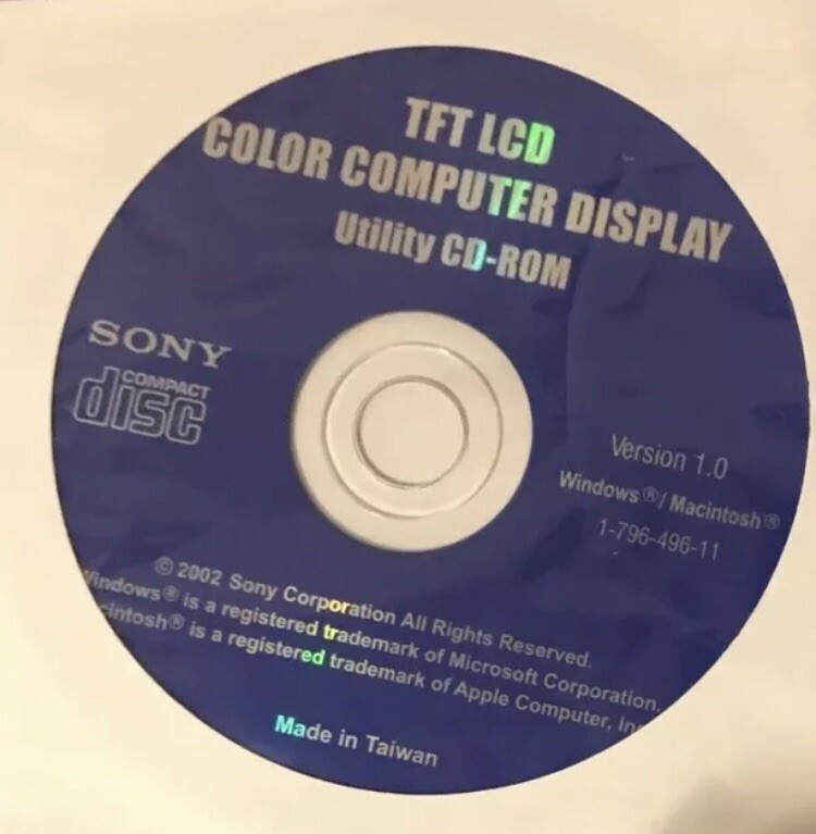 Sony TFT LCD Color Computer Display utility CD-ROM Version 1.01-796-496-1