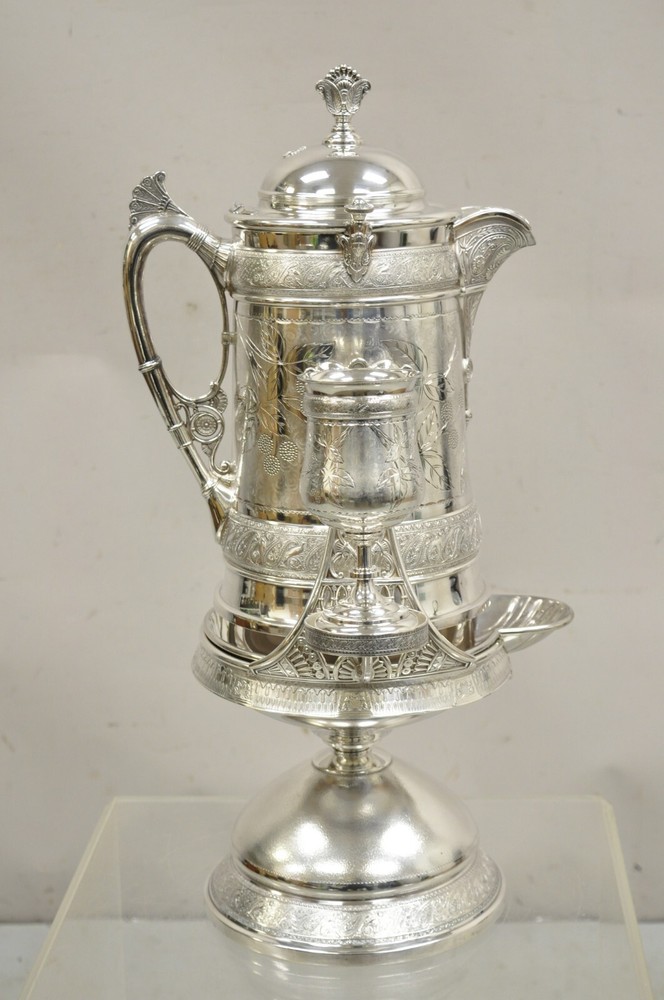 Antique Reed & Barton Victorian Silver Plated Tilting Ice Water Pitcher Set