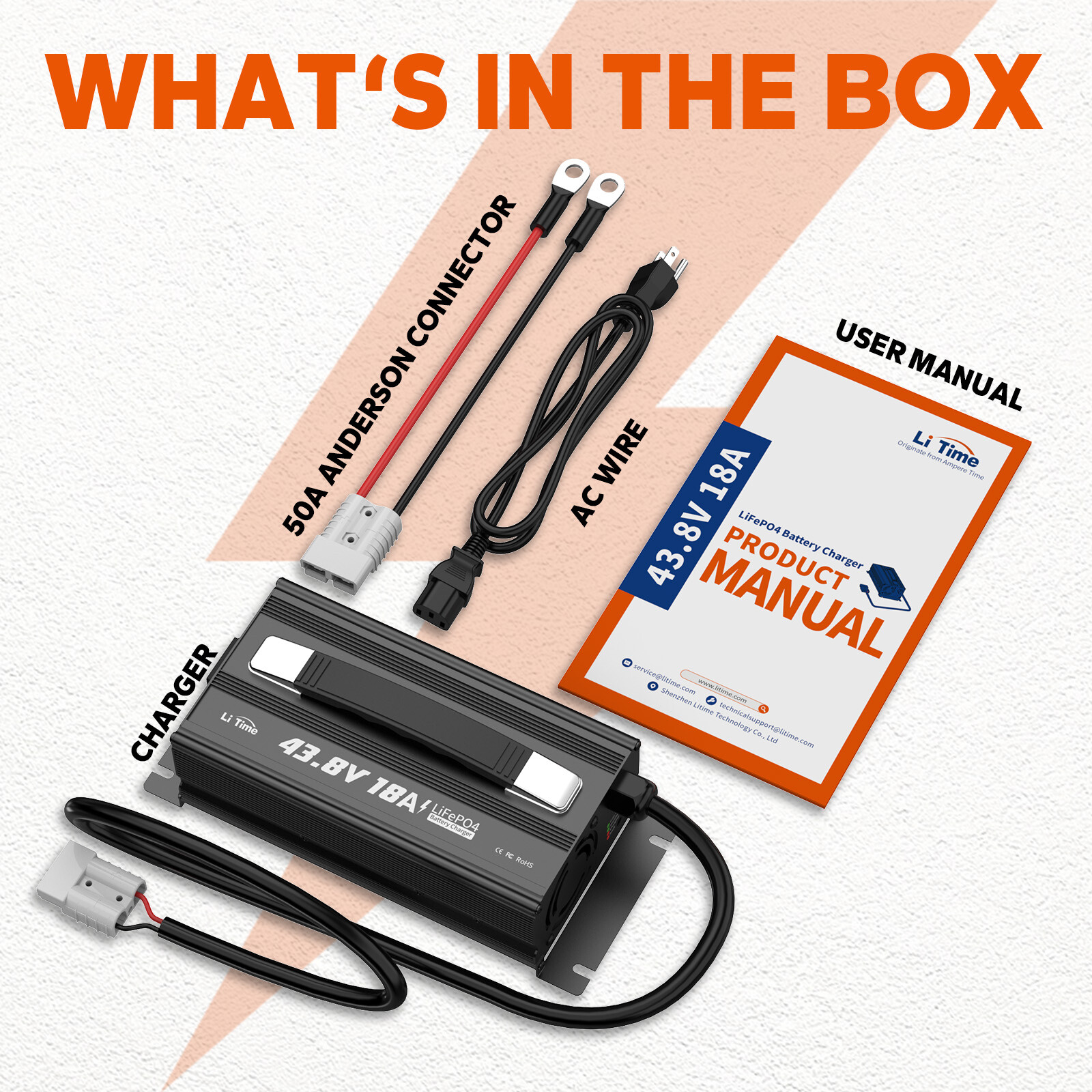 LiTime 36V(43.8V) 18A AC-DC Smart Lithium LiFePO4 Battery Charger Mountable