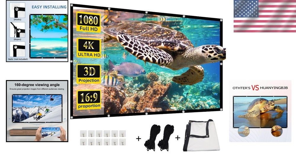 Durable Polyester 4K Projector Screen - Adjustable & Lightweight Design