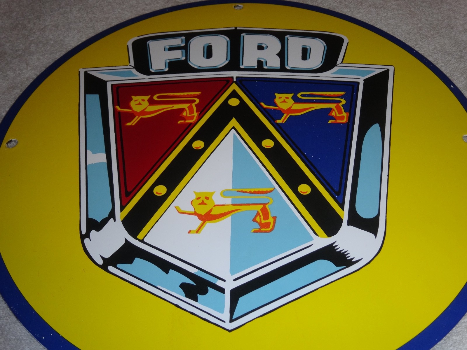 VINTAGE 11 3/4 in FORD AUTOMOBILE & TRUCK ADV. SIGN HEAVY METAL PORCELAIN #S 217