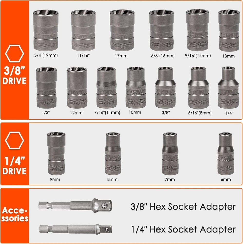 54PCS Easy Out Screw Extractor Set,Lug Nut Removal Tool with Left Hand Drill Bit