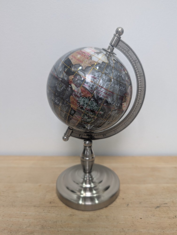 9" Silver Semi Precious Stone Globe