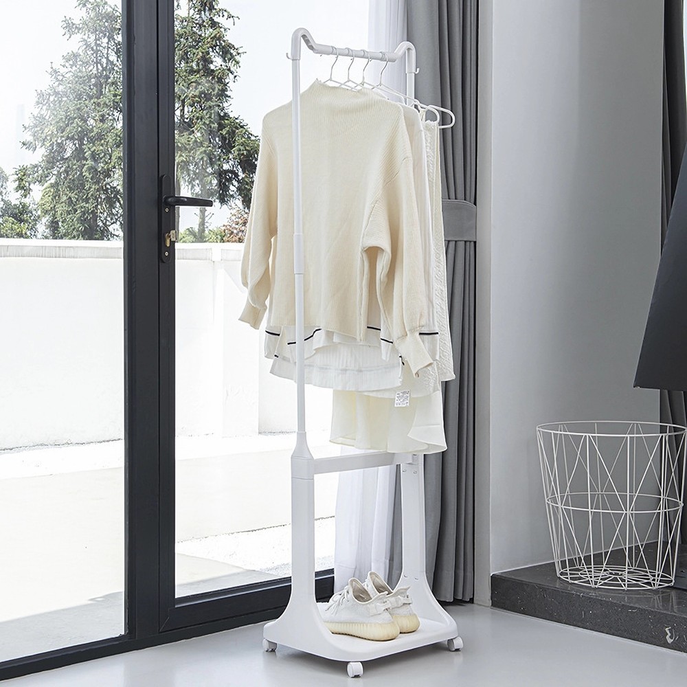 2-Tier Hamper Sorter with Wheels, Hanging Bar & Stackable Baskets