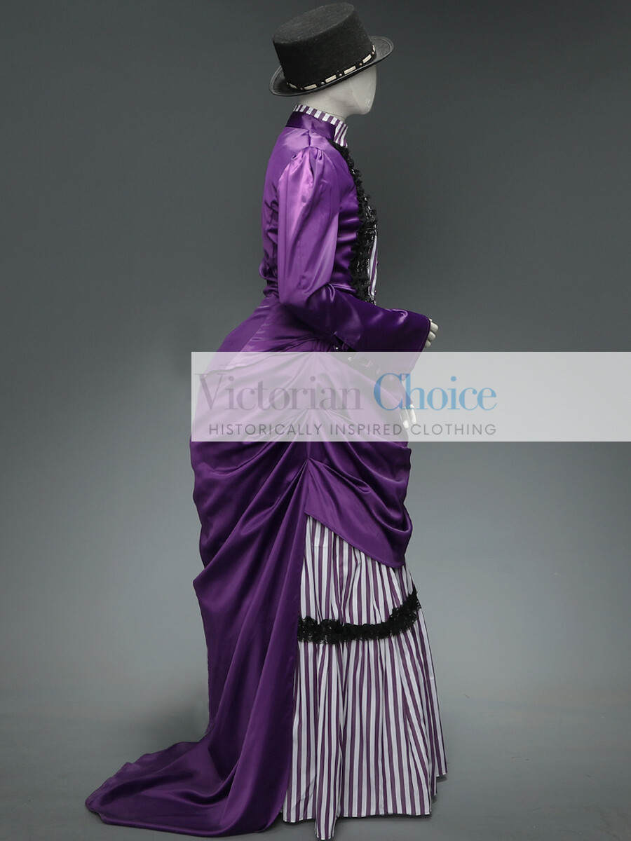 Victorian Edwardian Purple Striped Bustle Dress Riding Habit Downton Abbey 139