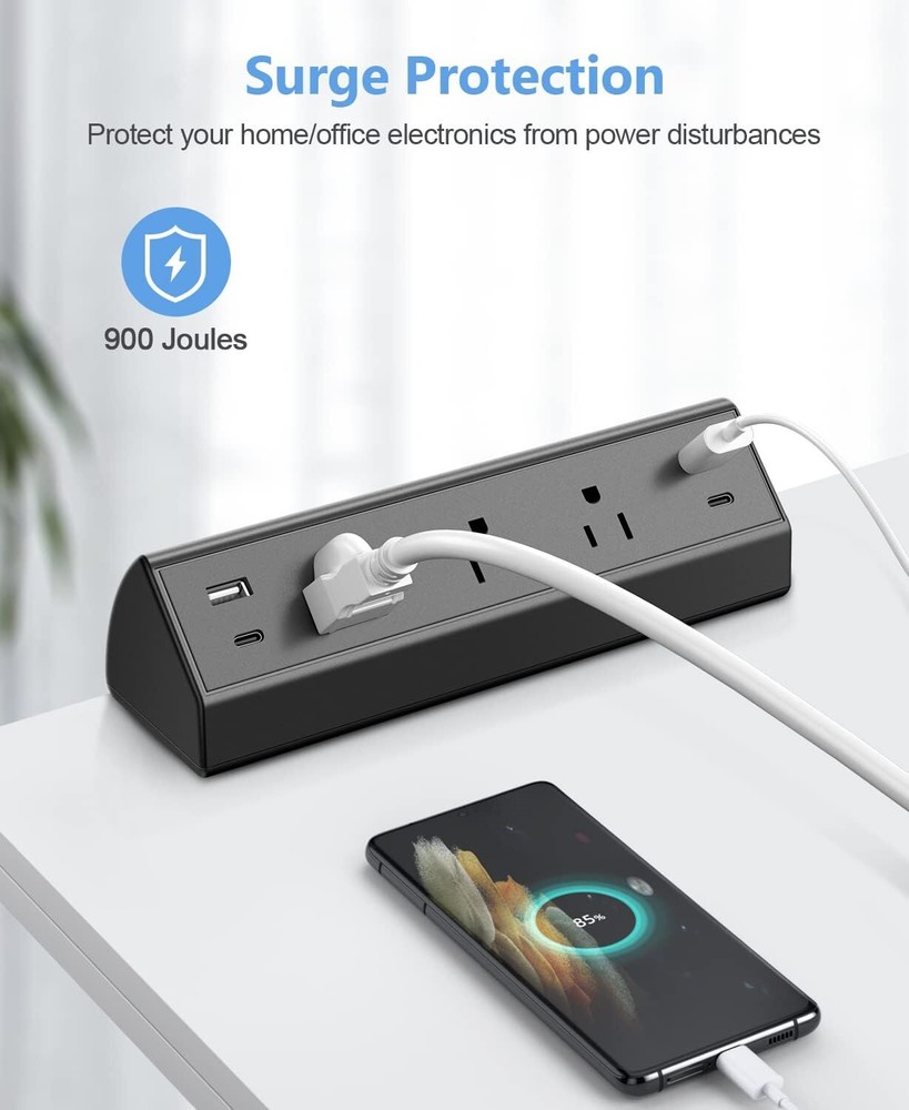 Desktop Mount Surge Protector, 40 Watt Fast Charging Station 3 Outlets