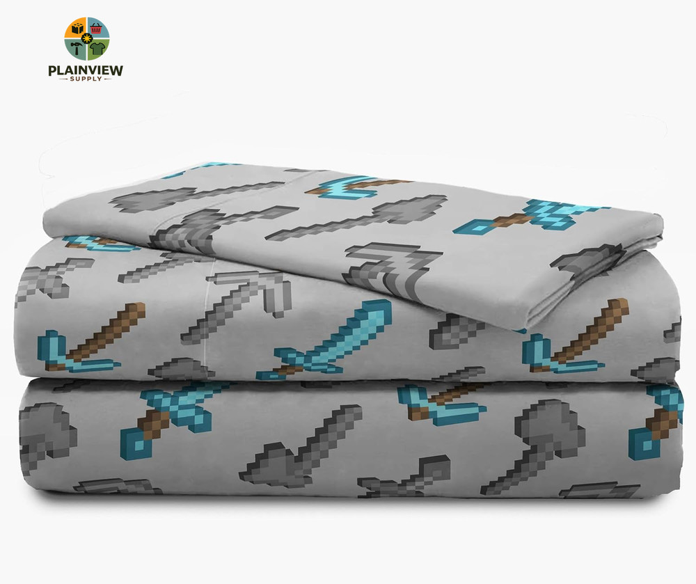 Minecraft Isometric 4 Piece Twin Bed Set - Includes Comforter & Sheet Set - Bedd