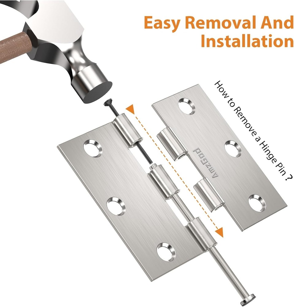 3 Pack 3.5 Inch Brushed Nickel Door Hinges, Interior 3 Pack,