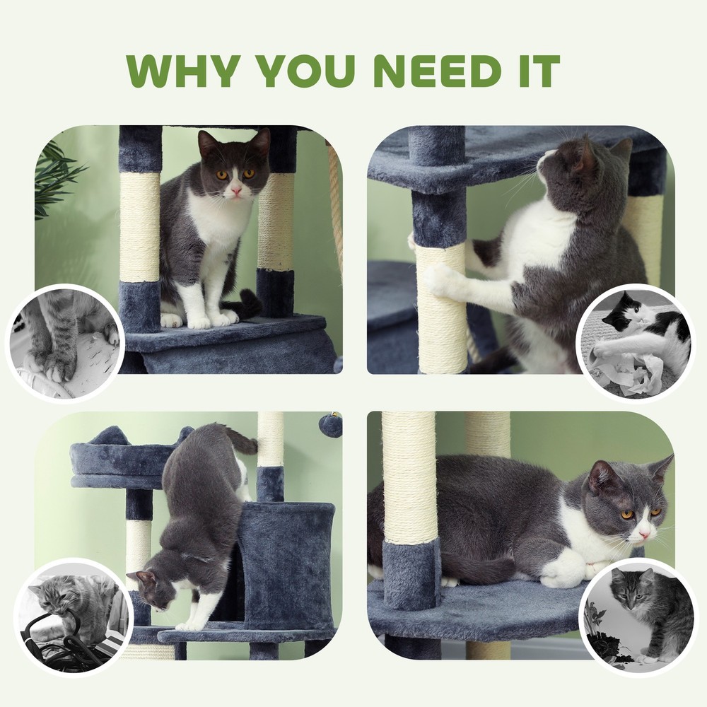 81" Cat Tree w/ Cat Scratching Posts, Scratching Board, Condos, Beds