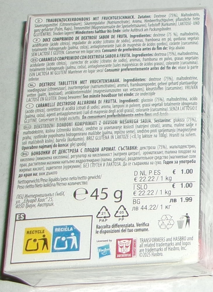 PEZ Dextrose Candy Mints ~ Fruit Flavor ~ TRANS FORMERS ~ Raspberry/Lemon/Orange