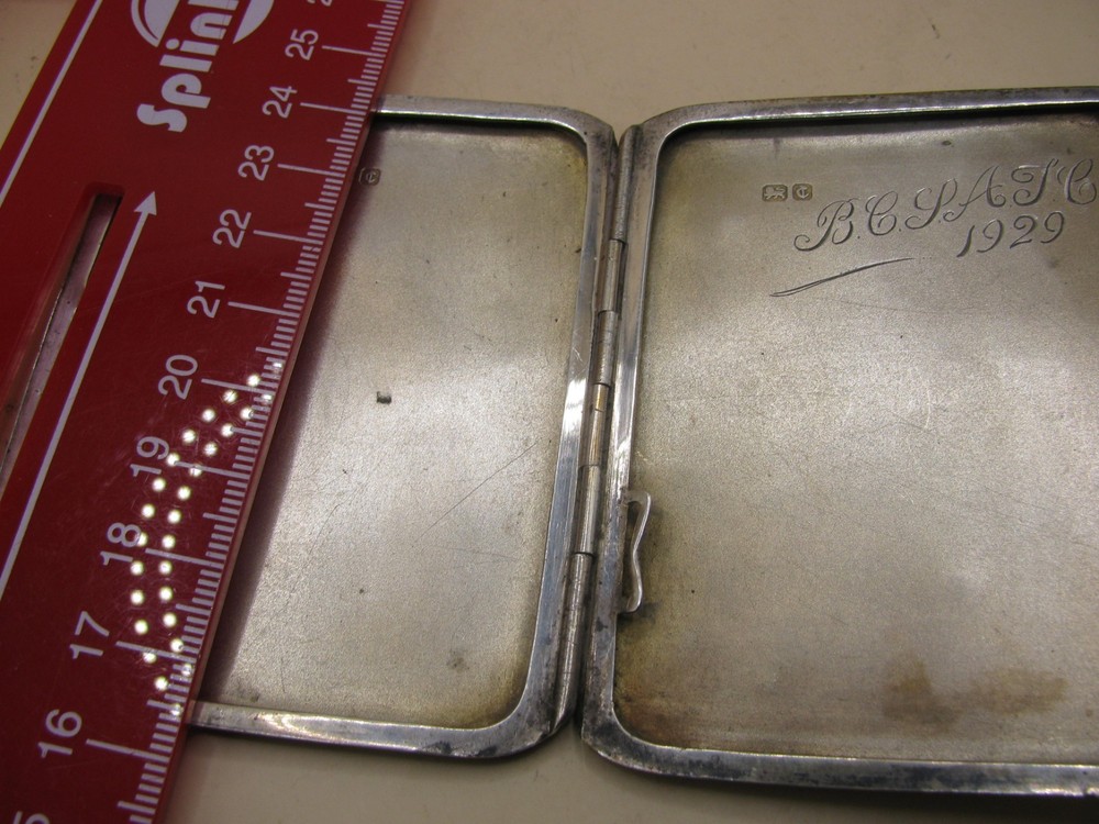 Chester 1929 Sterling Silver Cigarette Case With Engine Turned Design