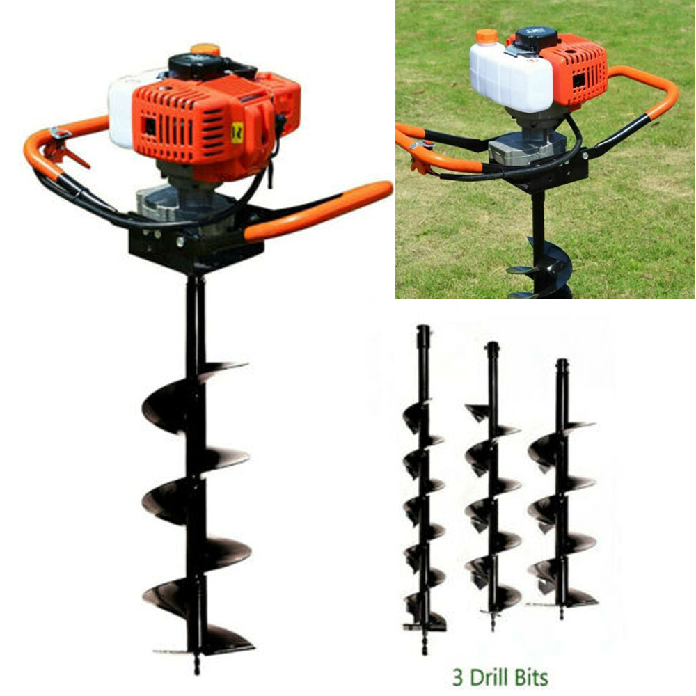 52CC Gas Powered Earth Auger Post Hole Digger with 4" 6" 8" Drill Bits
