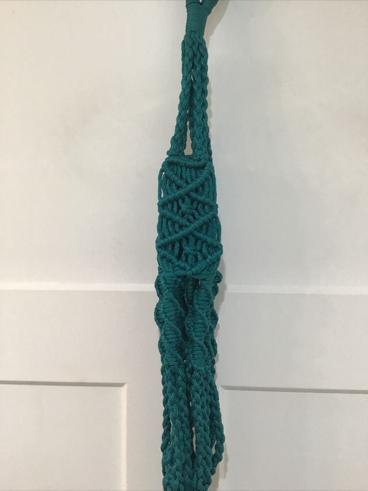Vintage Dark Teal Planter Hanger Macrame 37"