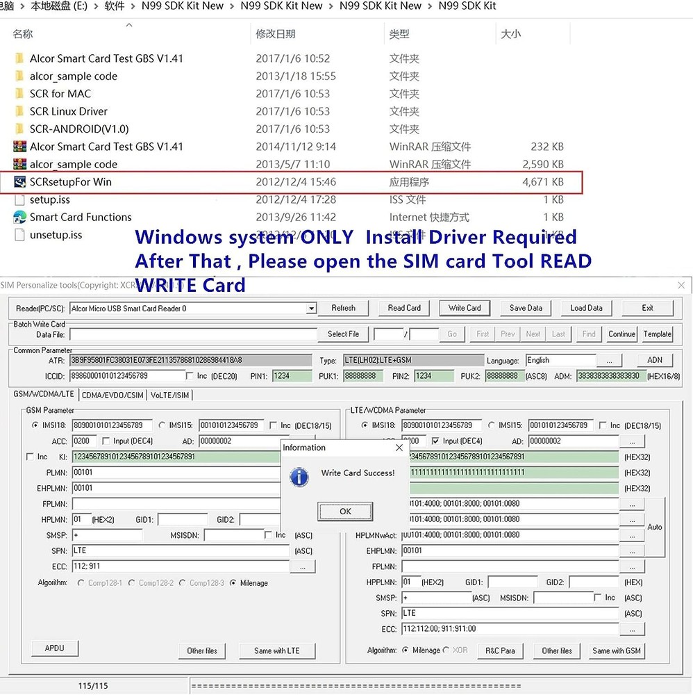 LTE WCDMA ICCID SIM USIM 4G Secure Card Reader Writer Programmer with 5pcs Blank