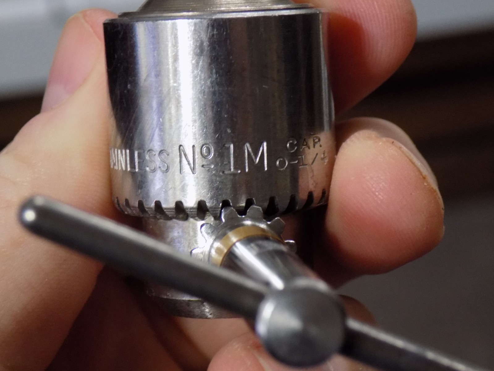 Vintage used Jacobs Chuck with key 1M 0 to 1/4 inch