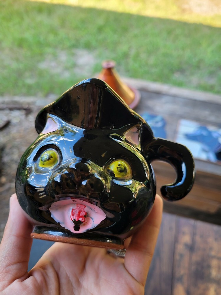 Vintage Black Cat Pitcher Handpainted