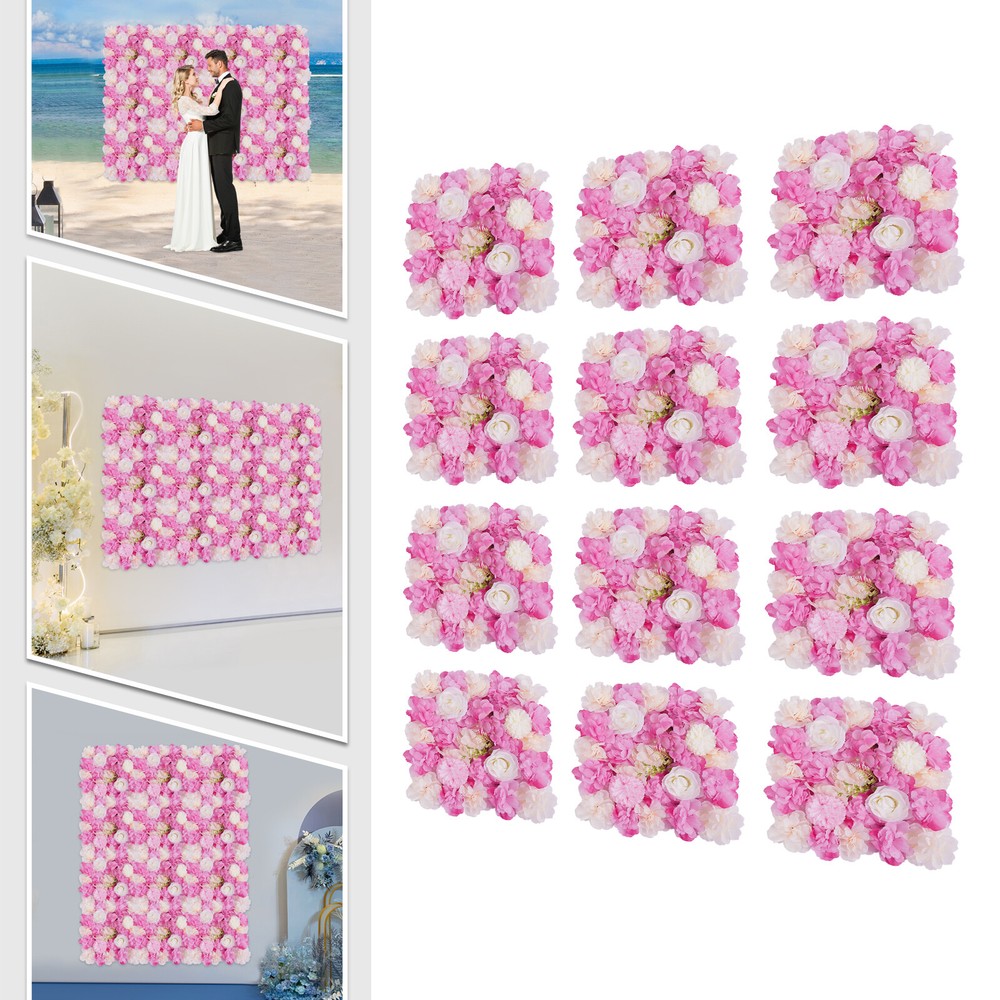 12pcs Artificial Flower Wall Panel Wedding Background Silk Rose Mat Floral Pad