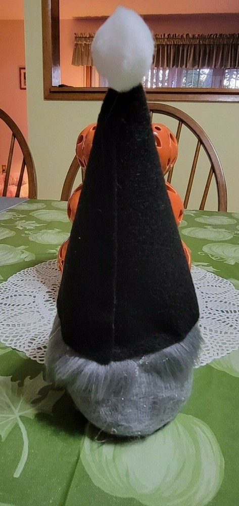 Handmade Gnome with black hat and grey beard