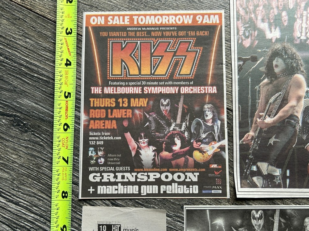 KISS Concert Ad Clipping Rod Laver Australia Tour May 13 2004 Lot Vintage Kiss