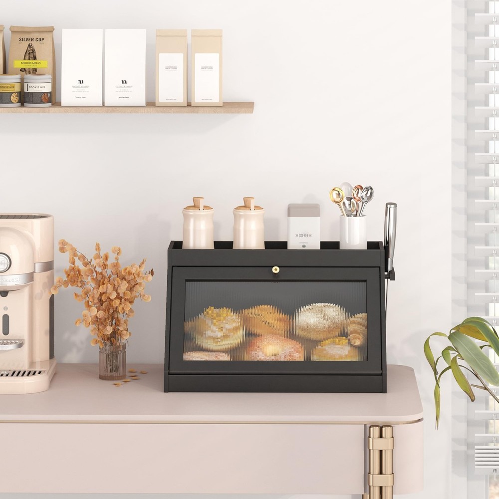Bamboo Bread Box with Shelf for Kitchen Counter-Large Capacity Bread Storage ...