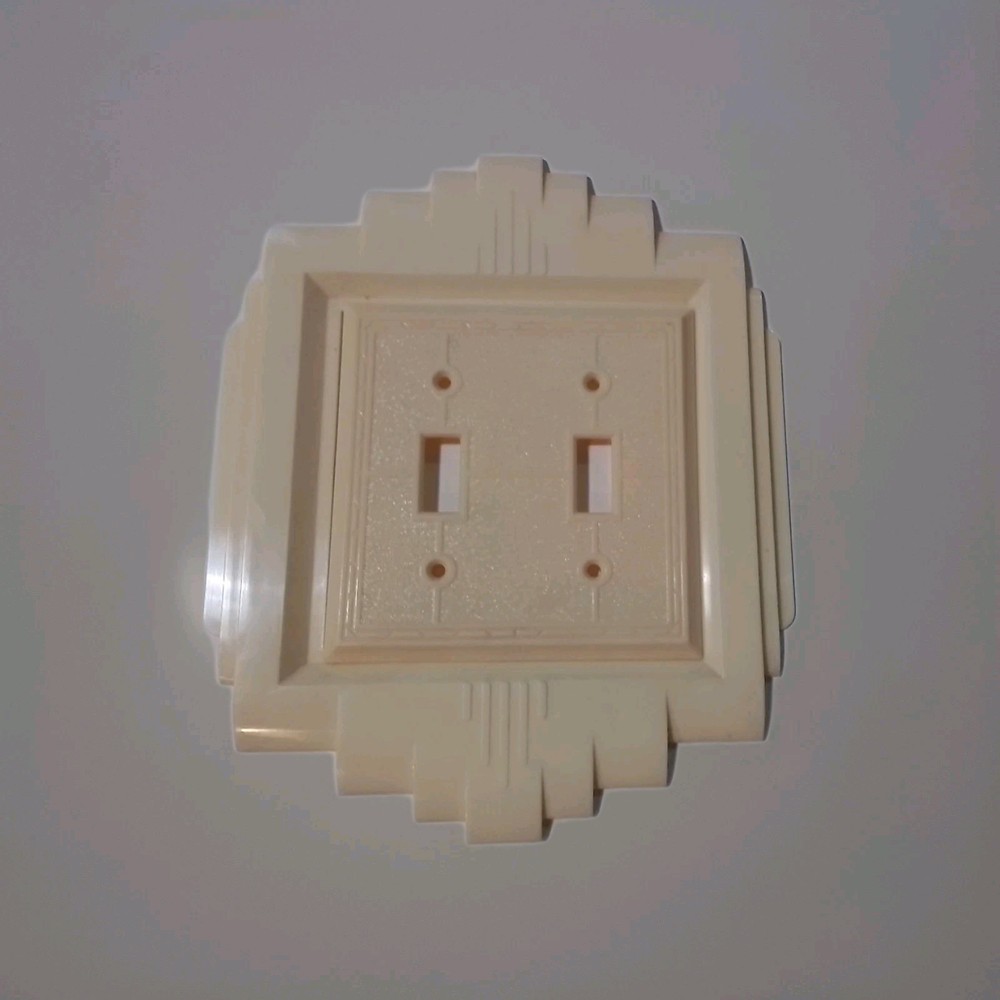 Vintage Art Deco Beige Bakelite Double Light Switch Plate Cover Git Molding Corp