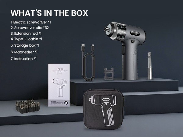 ANXTECH Cordless Electric Screwdriver Set Electronic Screw Gun Tools + LED Light
