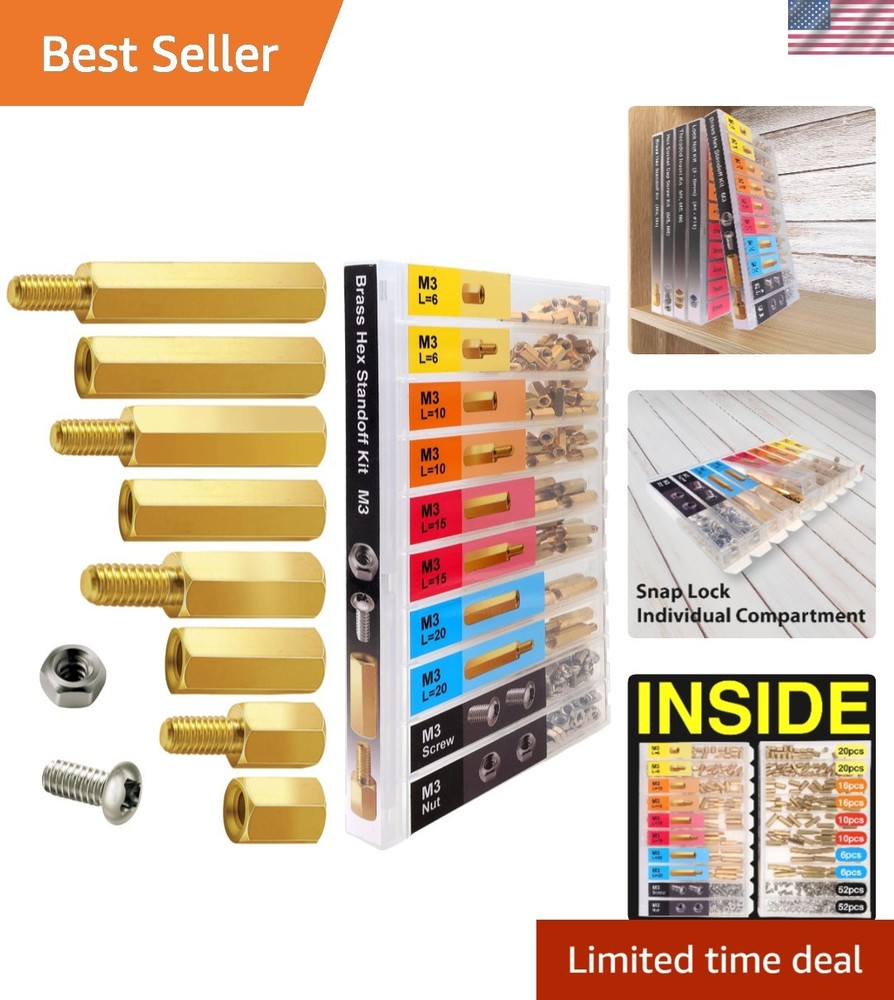 Complete M3 Standoff Assortment: 208-Piece Brass Hex Spacers for Electronics