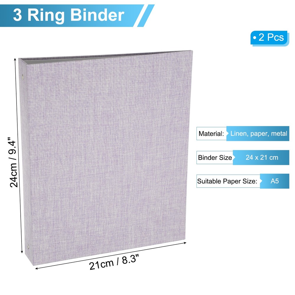 3 Ring Binder, 2 Pcs A5 Size Flexible Round Binder, Light Purple
