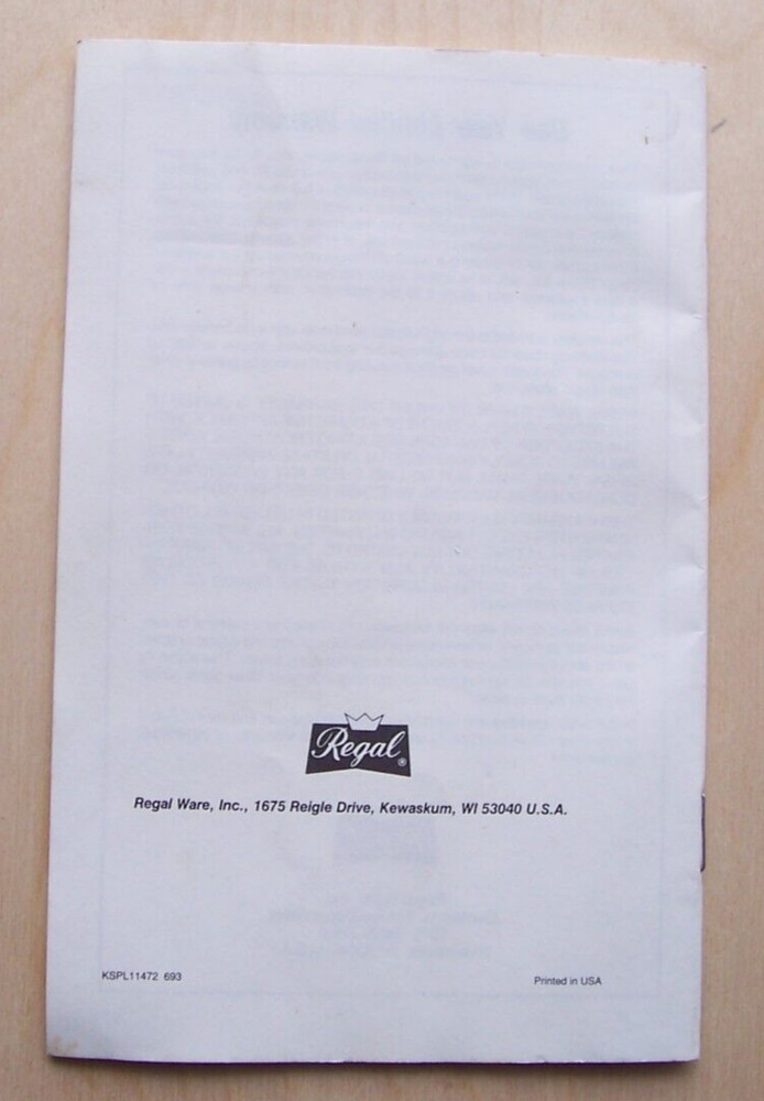 Regal La Machine I Food Processor Instruction Booklet Only