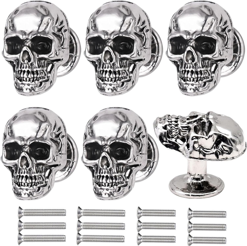 6 Pack Skull Skeleton Drawer Knobs, Vintage Single Hole Cabinets Pulls for Drawe