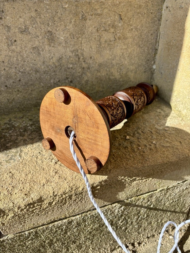 Kashmiri hand-carved solid wood table lamp