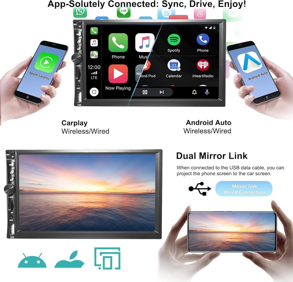 Carplay Double Din Touchscreen Car Stereo with Android Auto