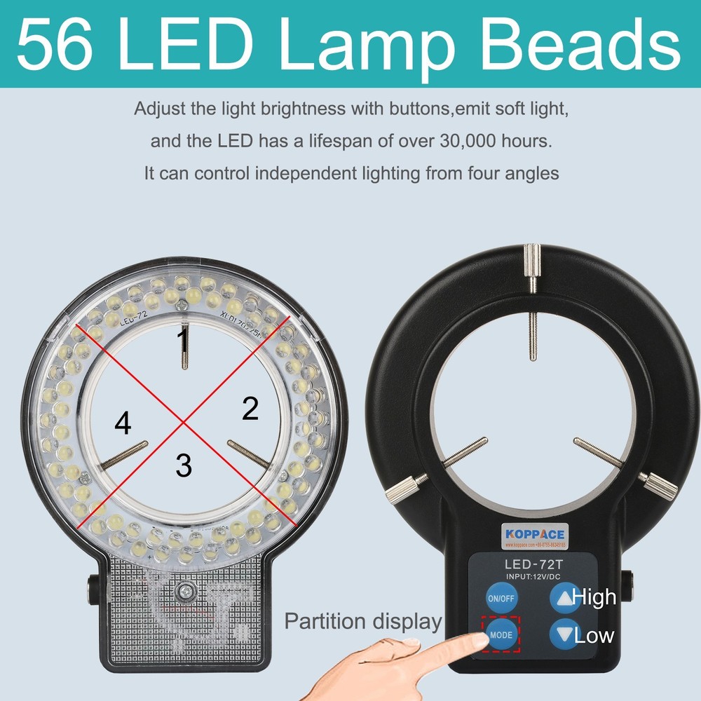 KOPPACE Microscope LED Ring Light - 61mm Adjustable, 72 Bead Light Source