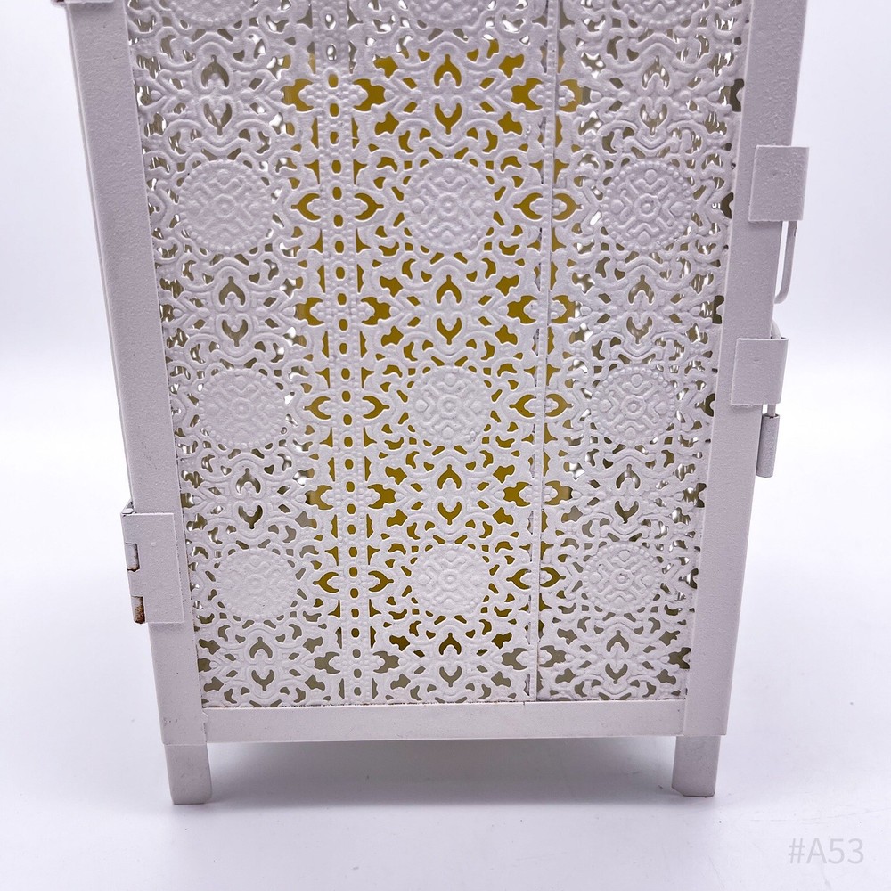 Oriental Lantern Windlight With Pattern & LED Block Candle, White, 37 cm