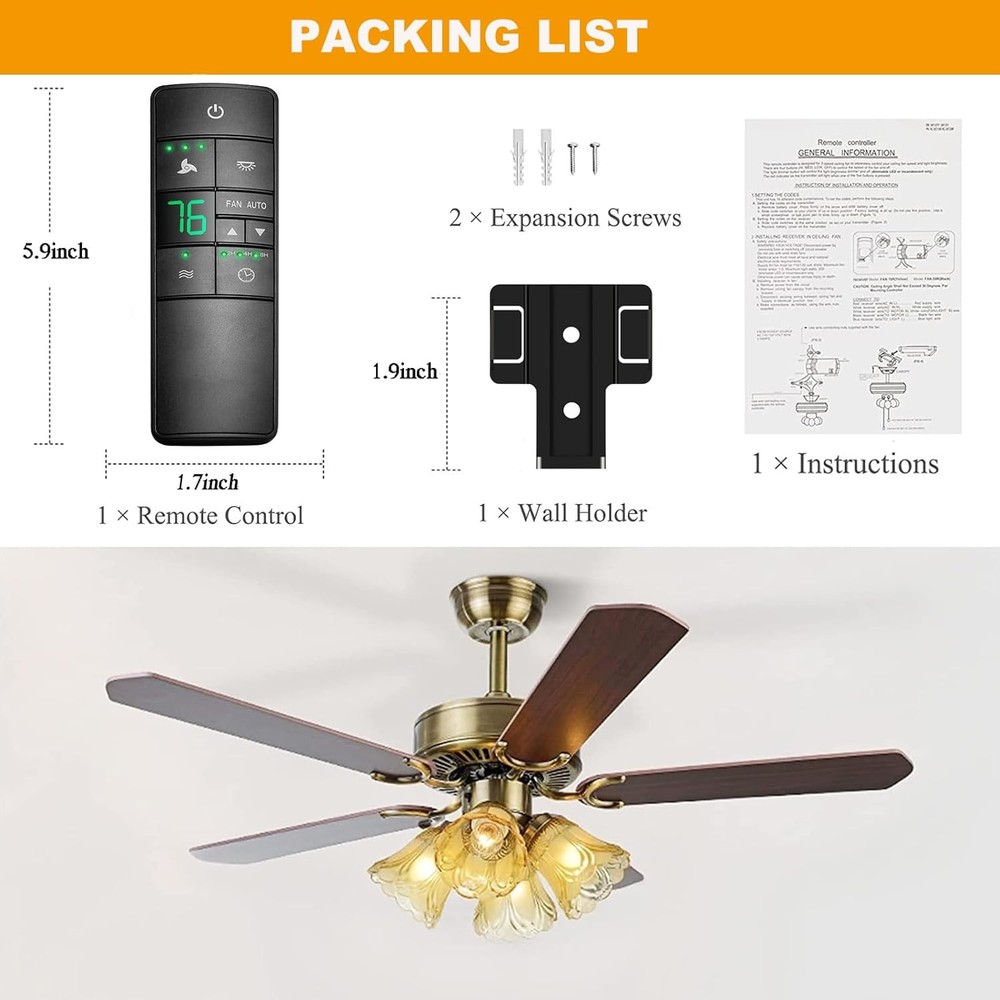HD3 Ceiling Fan Remote Control Replacement for Hampton Bay Home Black