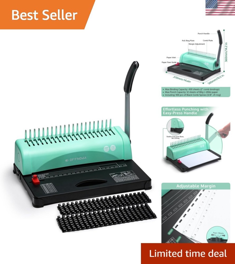 Effortless Binding Machine for 450 Sheets – Easy Punch and Adjustable Margin