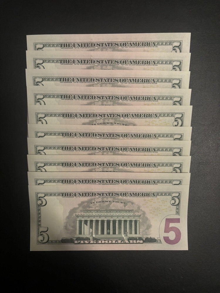 $5 Bills - 10 Uncirculated Sequential Five Dollar Bills - 2021