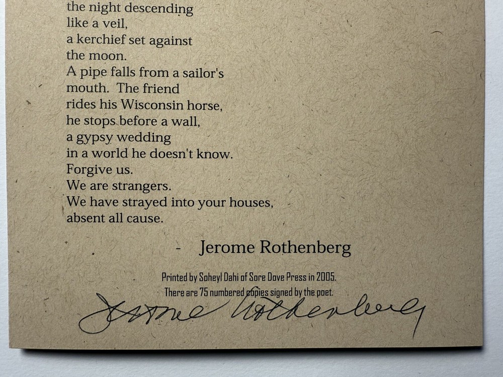 JEROME ROTHENBERG - SIGNED BROADSIDE, 2005, BEAT, KEROUAC, PERFORMANCE POETRY