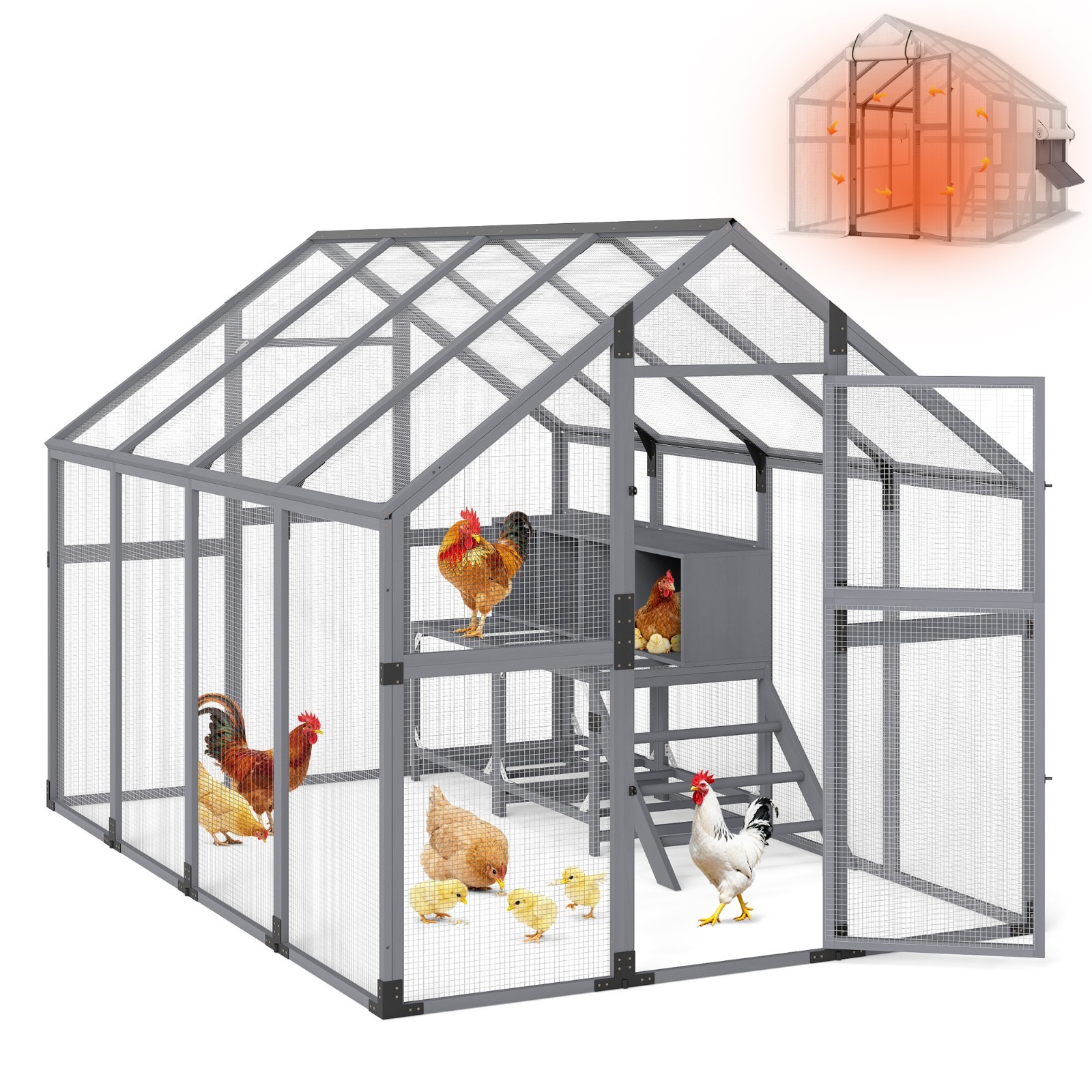 Outdoor Wooden Super-large Chicken Coop Walk-in Chicken Runs for Yard with Cover