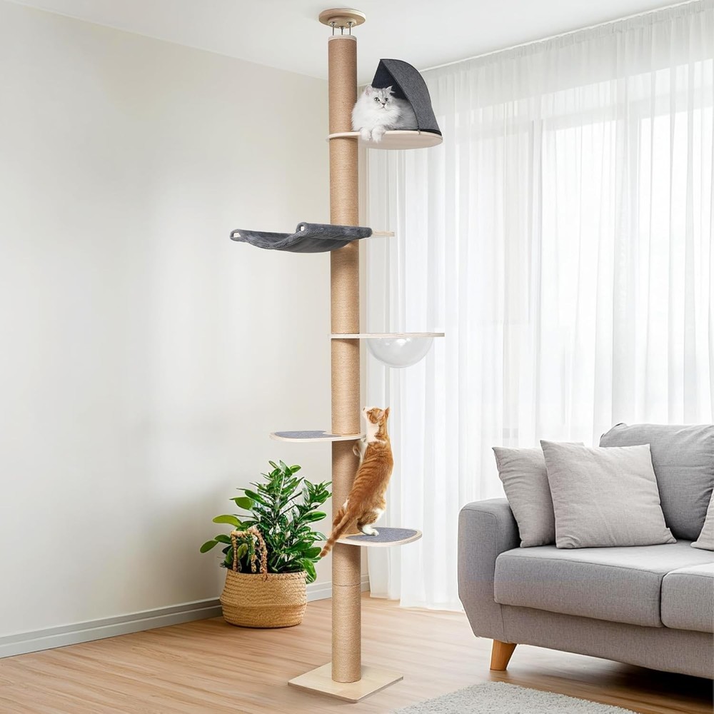 Floor to Ceiling Cat Tree, 6 Level Adjustable Height Climbing