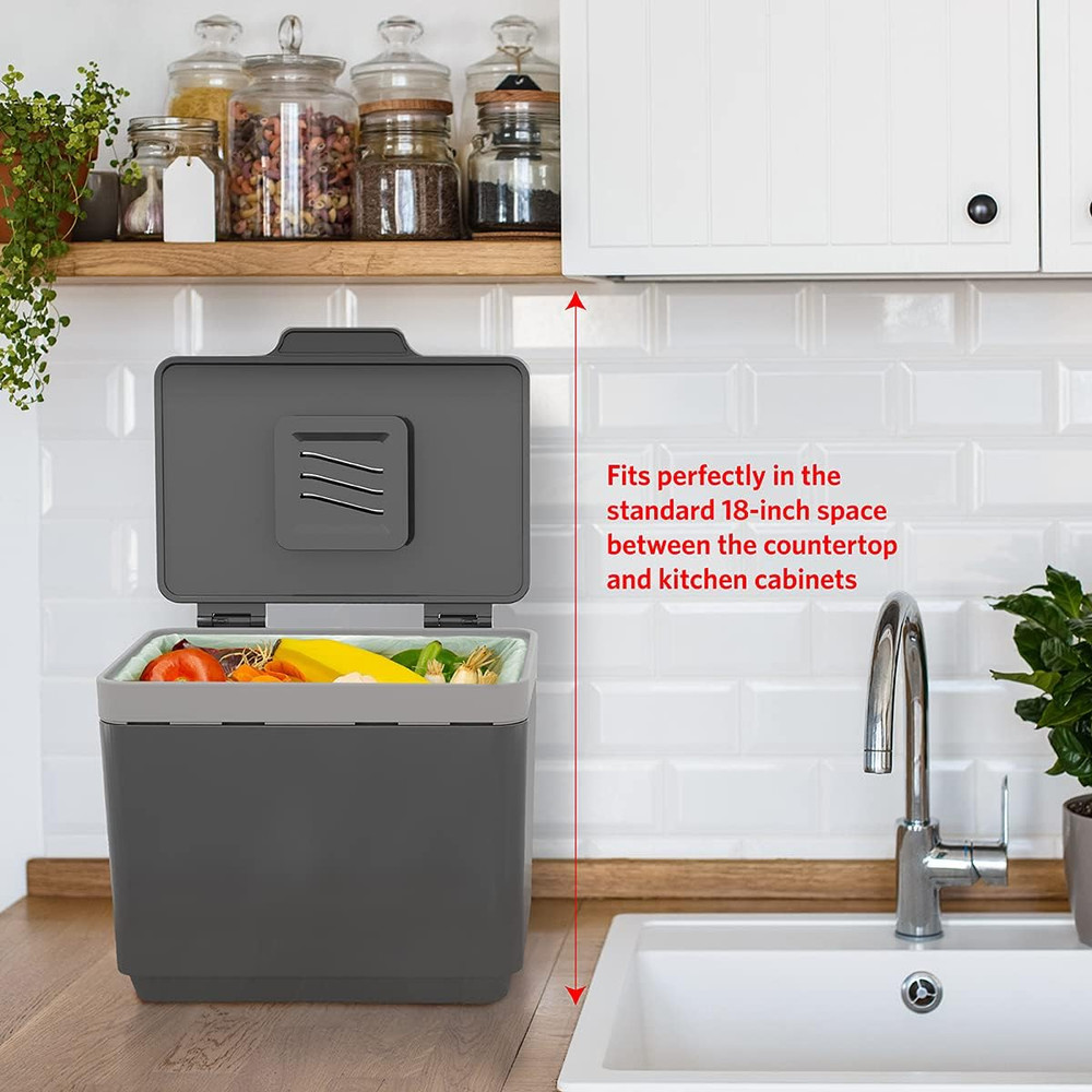 Compost Bin for Kitchen, 1.5 Gallon | Plastic Container with Removable Inner Bas