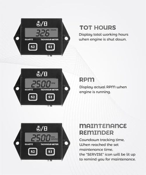 Small Engine Tachometer,Car Accessories Motorcycle Tachometer,Waterproof