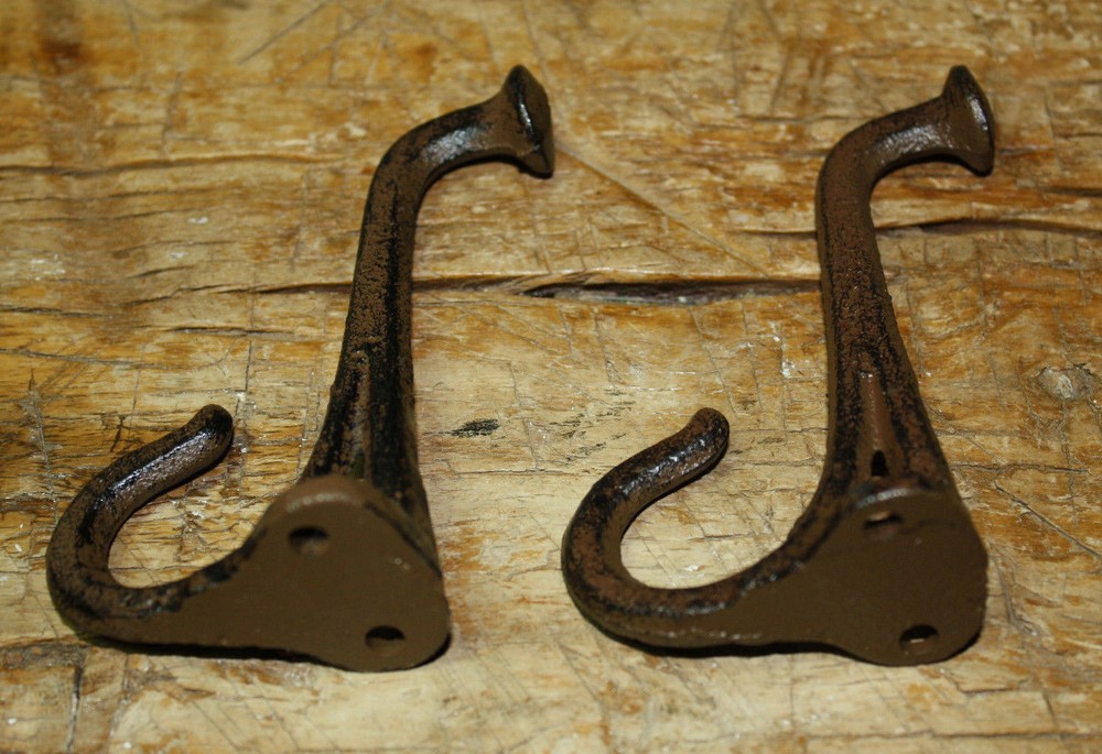 6 Cast Iron Tack Saddle Hook Style Coat Hooks Hat Hook Rack Hall Tree BROWN