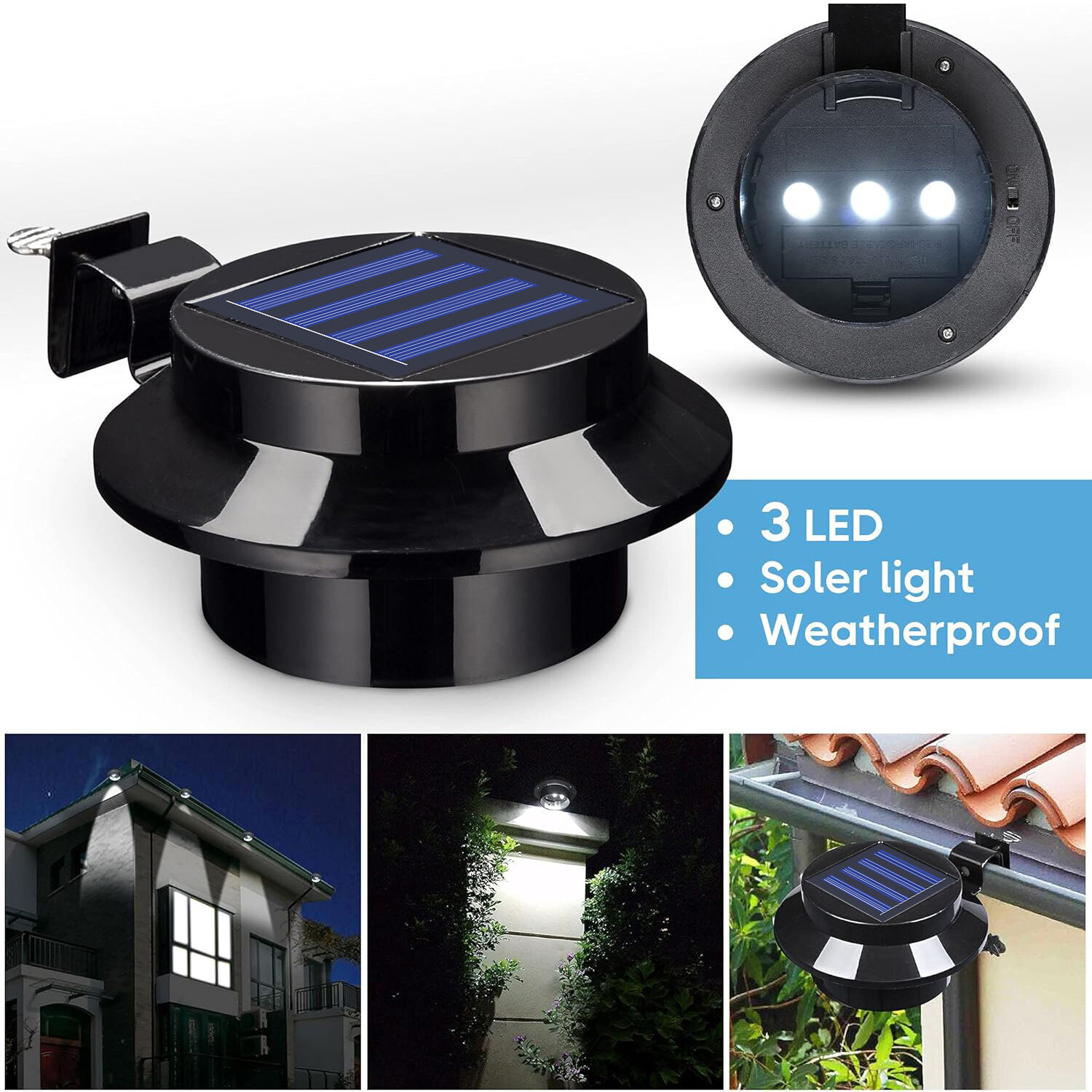 8 Pack Waterproof Solar Powered LED Outdoor Gutter Lights with Brackets Garden